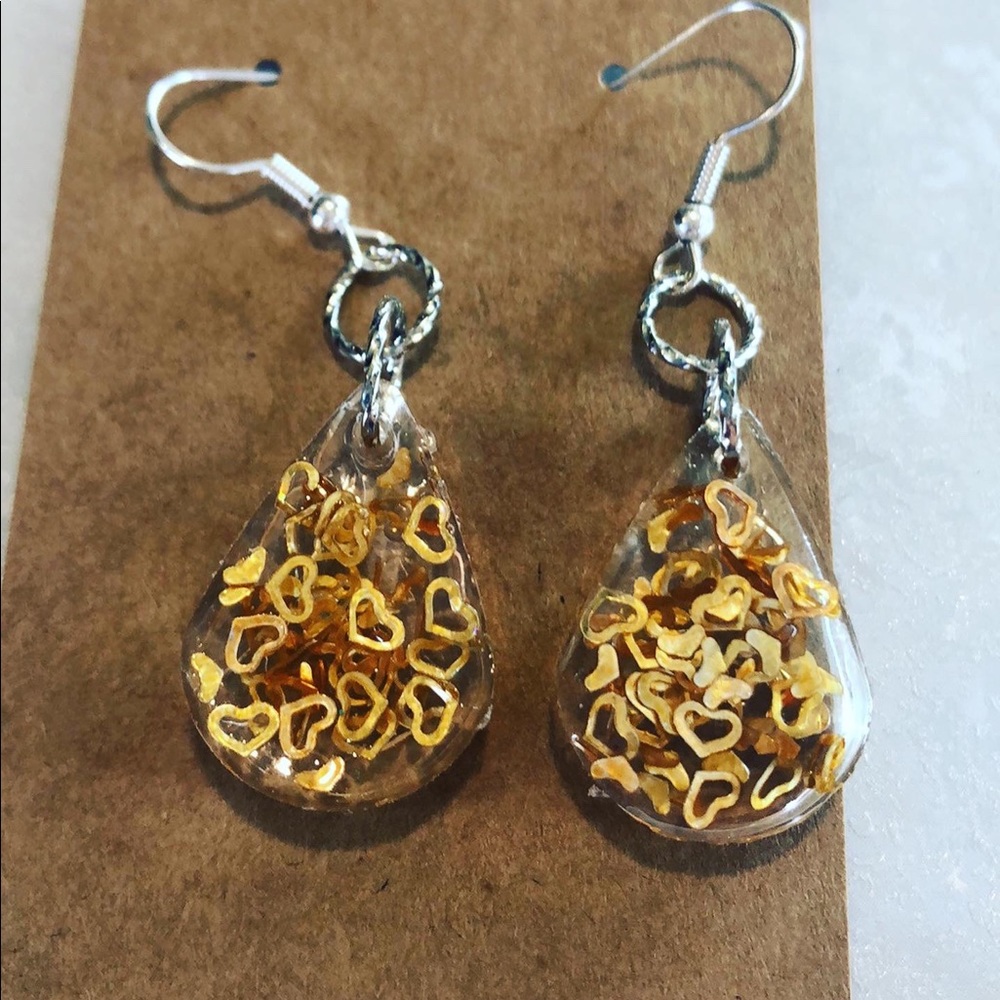 Handmade Glitter heart teardrop dangles
